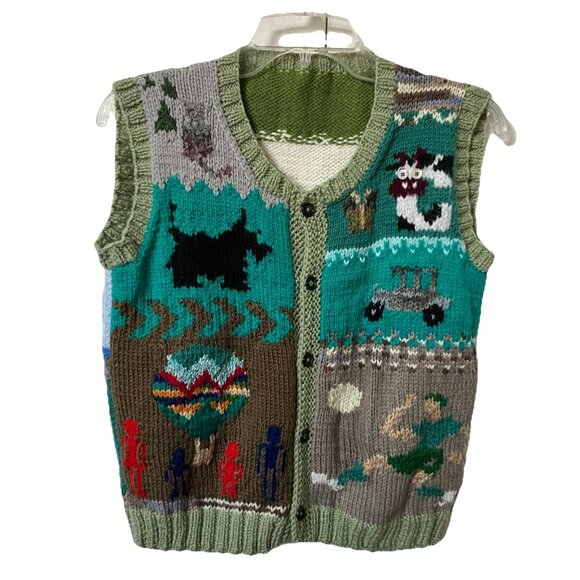 Vintage Handmade Knit Sweater Vest Kids Soccer Novelty Sailboat Animals - Picture 1 of 5